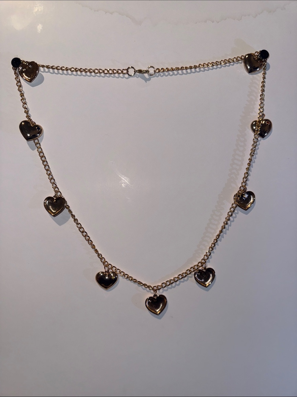Gold Heart Link Necklace with Multiple Heart Charms